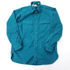 Vintage LL Bean Chamoise Cloth Shirt Button Down Teal Blue Green Sz Tall 17